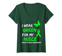 Mujer Kidney Disease I Wear Green For My Niece Ribbon Camiseta Cuello V