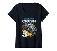 Mujer Kids I'm Ready to Crush 5 Monster Truck 5 años de Edad cumpleaños Camiseta Cuello V