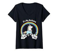 Mujer Kids It's My 2nd Birthday Cute Unicorn 2 Year Old Girls Camiseta Cuello V