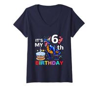 Mujer Kids It's My 6th Birthday Happy 6 Year T-Rex - Camiseta para niños Camiseta Cuello V