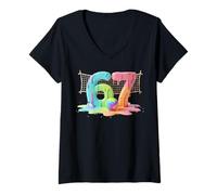 Mujer Kids Meme 67 Six 6 Seven 7 Icecream Drip Zapato de Red de Voleibol Camiseta Cuello V