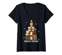 Mujer Kids Men Women Meowy Catmas Funny Christmas Cats Cat Lovers Camiseta Cuello V