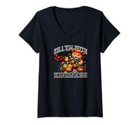 Mujer Kill 'Em with Kindness Corazones Flores Oso De Peluche Gráfico Camiseta Cuello V