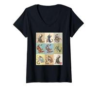 Mujer Kimono de Yoga Retro con diseño de Gatos japoneses Ukiyo-e Art Camiseta Cuello V