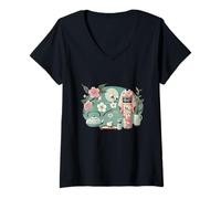Mujer Kimono Elegance - Gráfico Tradicional de Cultura Japonesa - S26 Camiseta Cuello V