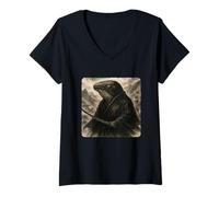 Mujer Kimono, Katana, Guerrero, samurái, Ballena, Zen, sumi-e, Vintage Camiseta Cuello V