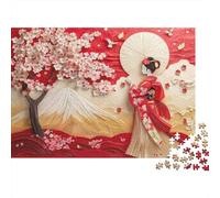 Mujer Kimono Paisaje de Cerezos Puzzle de 1000 Piezas Papel para Adultos Vista Montaña Japonesa Relajante Decoración Regalo Hogar 38x26cm/1000pcs
