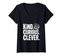 Mujer Kind Curious Clever Mindset - Cita Motivacional Camiseta Cuello V