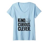 Mujer Kind Curious Clever Mindset - Cita Motivacional Camiseta Cuello V