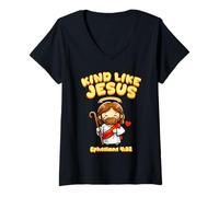 Mujer Kind Like Jesus Efesians Versículo de la Biblia Cute Kid Christianity Camiseta Cuello V