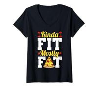 Mujer Kinda Fit Mostly Fat Funny Gym Design Camiseta Cuello V