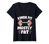 Mujer Kinda Fit Mostly Fat Funny Gym Design Camiseta Cuello V