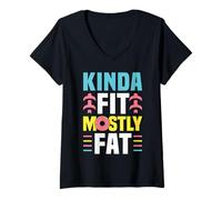 Mujer Kinda Fit Mostly Fat Funny Gym Design Camiseta Cuello V