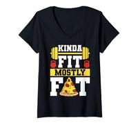 Mujer Kinda Fit Mostly Fat Funny Gym Design Camiseta Cuello V