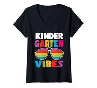 Mujer Kindergarten Back To School Sunglasses Vibes Retro First Day Camiseta Cuello V
