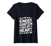 Mujer Kindergarten Has My Heart Cute Teacher Apreciación Camiseta Cuello V