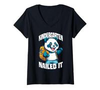 Mujer Kindergarten Nailed It Funny Happy Panda Boy Graduación Camiseta Cuello V