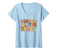 Mujer Kindergarten Vibes Camisa Retro Groovy Cute Back to School Camiseta Cuello V