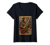 Mujer King of Clubs Warrior Medieval Fantasy Card Lucky Poker Camiseta Cuello V