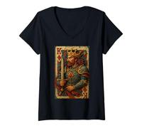 Mujer King of Diamonds Warrior Medieval Fantasy Card Lucky Poker Camiseta Cuello V