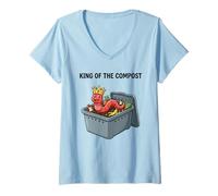 Mujer King of The Compost Cultivo de Gusanos Vermicultura Jardinería Camiseta Cuello V