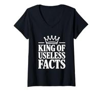 Mujer King of Useless Facts Funny Trivia Entusiasta Camiseta Cuello V