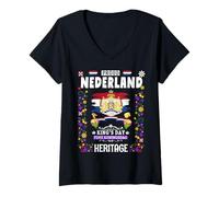 Mujer King's Day Koningsdag Tulip Idea para mujer Corona Bandera Holandesa Camiseta Cuello V
