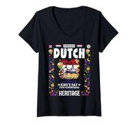 Mujer King's Day Koningsdag Tulip Idea para niños Corona Bandera Holandesa Camiseta Cuello V