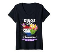 Mujer King's Day Nederland Flag Kids Idea Crown Koningsdag Tulip Camiseta Cuello V