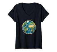Mujer Kintsugi Earth Planet Resilience WABI Sabi Reparación Gráfico Camiseta Cuello V