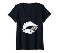 Mujer Kiss Lips and Skull Tattoo Inspired Sexy Pout Lip Camiseta Cuello V