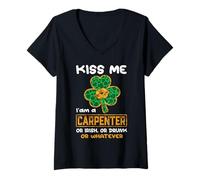 Mujer Kiss Me I'm A Carpenter with Shamrock St Patricks Day Camiseta Cuello V