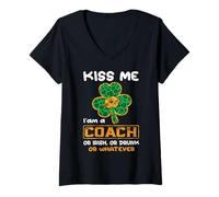 Mujer Kiss Me I'm A Coach with Shamrock St Patricks Day Camiseta Cuello V