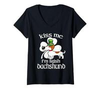 Mujer Kiss Me I'm Dachshund Dog Shamrock St Patricks Day Camiseta Cuello V