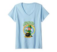 Mujer Kiss Me I'm Feeling Lucky Funny St. Patrick's Day Leprechaun Camiseta Cuello V