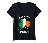Mujer Kiss Me I'm Indian Shamrock India Día de San Patricio Camiseta Cuello V
