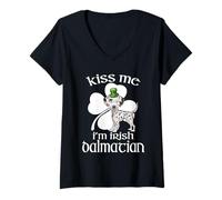 Mujer Kiss Me I'm Irish Dalmatian Dog Leprechaun St Patrick's Day Camiseta Cuello V