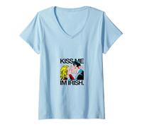 Mujer Kiss Me I'm Irish Funny Pop Art Día de San Patricio PAPL2128 Camiseta Cuello V