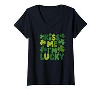 Mujer Kiss Me I'm Lucky Festive Shamrock Camiseta Cuello V