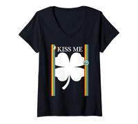 Mujer Kiss Me Lucky Four Leaf Clover Irlanda Fiesta del Día de San Patricio Camiseta Cuello V