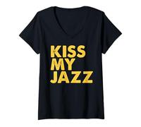 Mujer Kiss MY Jazz - Frase Graciosa de jazzista Camiseta Cuello V