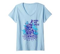 Mujer Kiss My Jazz - Ilustración de músico Camiseta Cuello V
