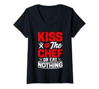 Mujer Kiss The Chef Or Eat Nothing - Cocinera & Cocinero Camiseta Cuello V