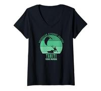 Mujer Kitesurf polinesio de Tahití Camiseta Cuello V