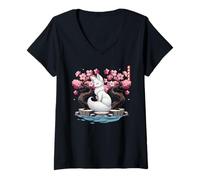 Mujer Kitsune japonés Yokai White Fox Fantasma Ukiyo E Sakura Camiseta Cuello V