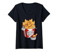 Mujer Kitten Nuggets Funny Cat Design Camiseta Cuello V