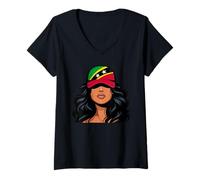 Mujer Kittitian Girl St Kitts Bandera Orgullosa Kittitian Nevisian Women Camiseta Cuello V