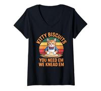 Mujer Kitty Biscuits Panadería We Knead Em You Need Em Love Cat Camiseta Cuello V