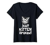 Mujer Kitty Cat Just Kitten Around Cute Girls Gráfico Camiseta Cuello V