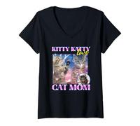 Mujer Kitty Katty Love Cat Mom (Divertido gráfico Pirata de Gatos) Camiseta Cuello V